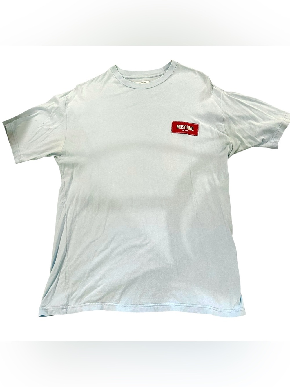 Moschino Jeans Light Blue Red Patch Tee T Shirt Mens Large